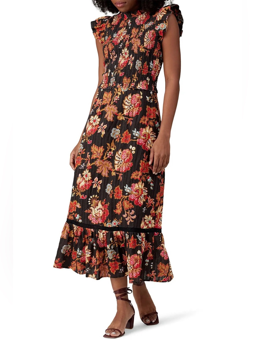 Like New SEA NEW YORK  Pascale Floral Print Smocked  Midi Dress - size 4